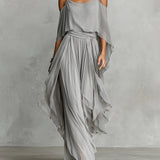 Conjunto en chiffón gris: top sin mangas y pantalones