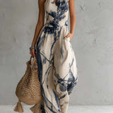 Mono con escote halter y estampado en tinta