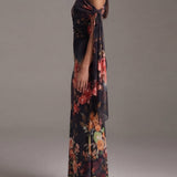 Vestido maxi plisado negro de un solo hombro