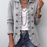 Teodora | Chaqueta de punto acanalado gris jaspeado con volantes