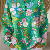 Gregoria | Jersey verde de flores folk