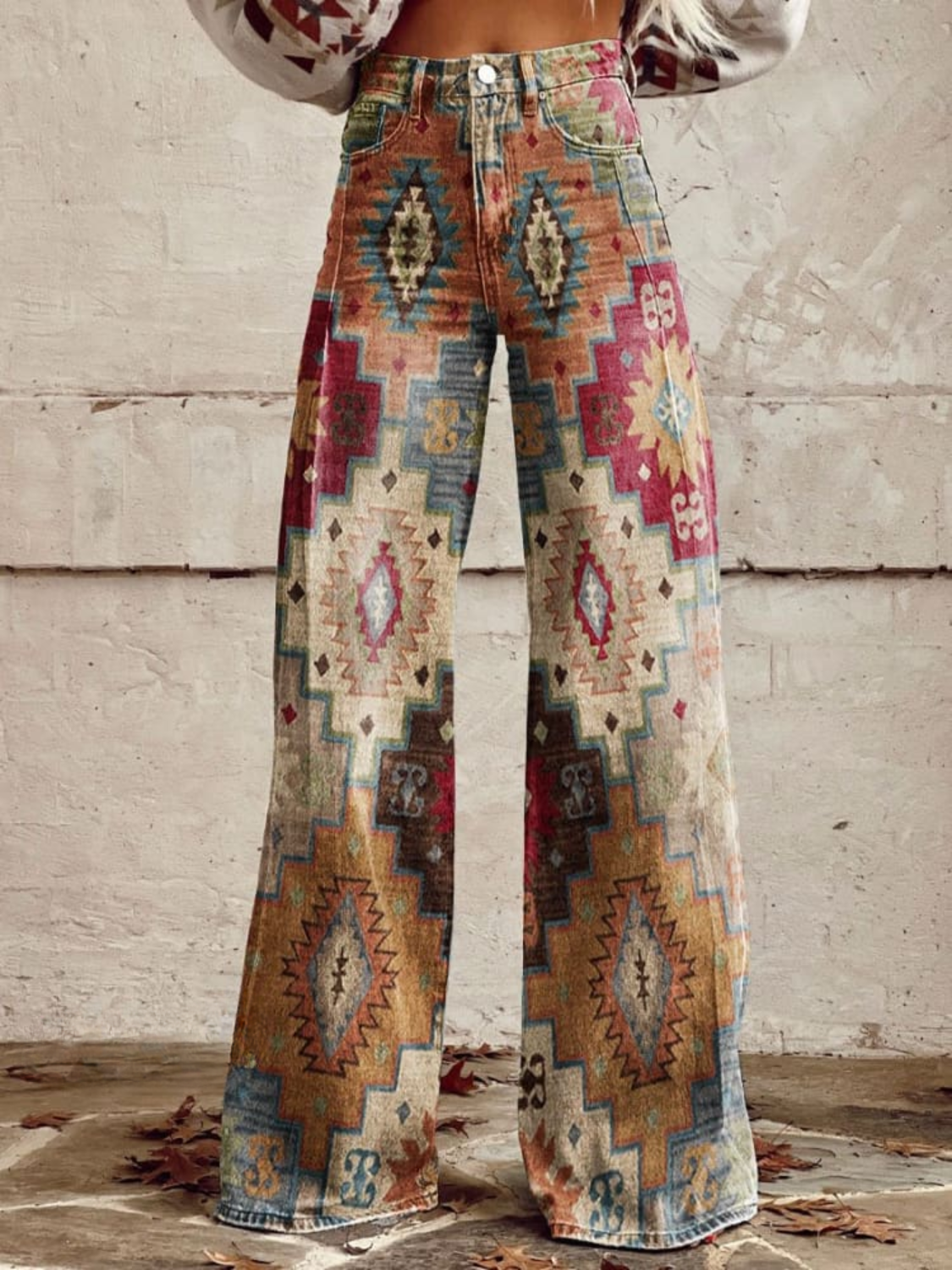 Leonides | Pantalón ancho estampado de grecas en tonos tierra