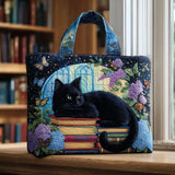 Bolso artesanal – Gato negro sobre libros