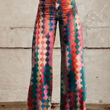 Amalina | Pantalón ancho estampado de rombos en coral y turquesa