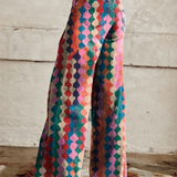 Amalina | Pantalón ancho estampado de rombos en coral y turquesa