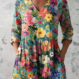 Brígida | Blusa larga con escote en V y estampado luminoso