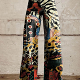 Elodina | Pantalón ancho estampado de collage étnico en negro