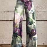 Alesia | Pantalón ancho estampado de acuarela malva y verde