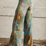 Cirila | Pantalón ancho estampado de flores sobre turquesa