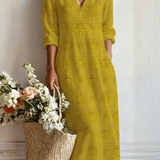 Eulogia | Vestido mostaza de tejido texturado