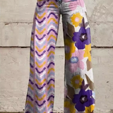 Isadora | Pantalón ancho estampado de zigzag y flores en malva