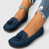 Aldonza | Mocasín azul de ante con borlas