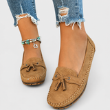 Aldonza | Mocasín azul de ante con borlas