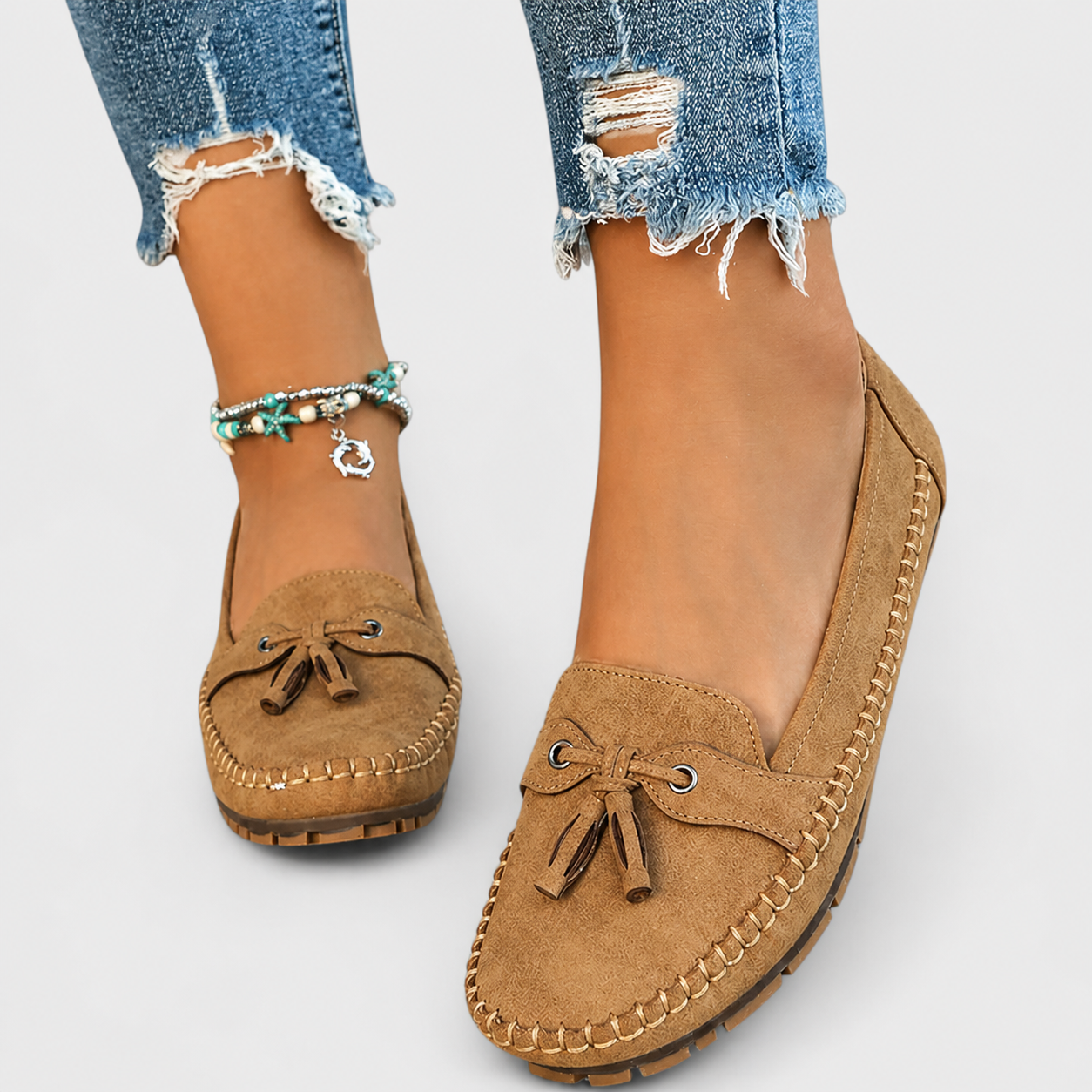 Aldonza | Mocasín azul de ante con borlas