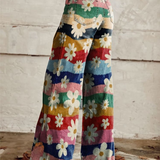 Leoncia | Pantalón ancho estampado de margaritas sobre franjas