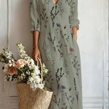 Ernestina | Vestido de ramitas sobre verde salvia