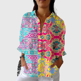 Claudina | Blusa de mosaico en fucsia y turquesa