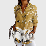 Ginesa | Blusa de grullas sobre mostaza