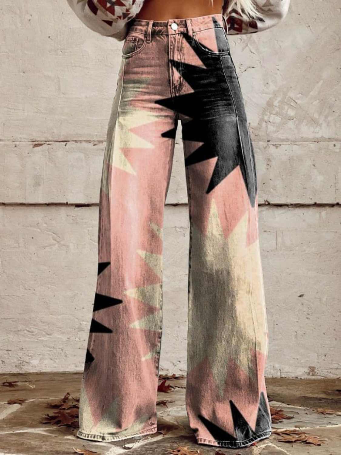 Elvina | Pantalón ancho estampado de rayos sobre rosa