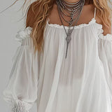 Melusina | Vestido mini fluido de estilo bohemio con hombros descubiertos