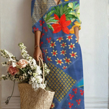 Romana | Vestido de patchwork tropical azul