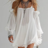 Melusina | Vestido mini fluido de estilo bohemio con hombros descubiertos