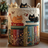Dos gatos y una pila de libros | Cesta de almacenaje acolchada