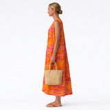 Javiera | Vestido de acuarela naranja y fucsia