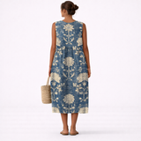 Aureliana | Vestido de flores doradas sobre índigo