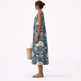 Aureliana | Vestido de flores doradas sobre índigo