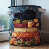 Gato y taza sobre los libros | Cesta de almacenaje acolchada