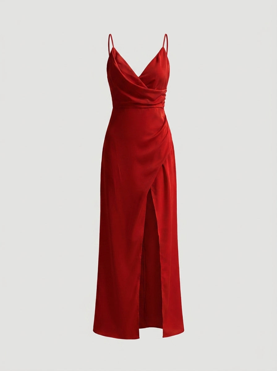 Renata – Vestido de satén con escote cascada