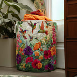 Colibríes y flores rojas | Cesta de almacenaje acolchada