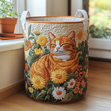 Gato entre margaritas | Cesta de almacenaje acolchada