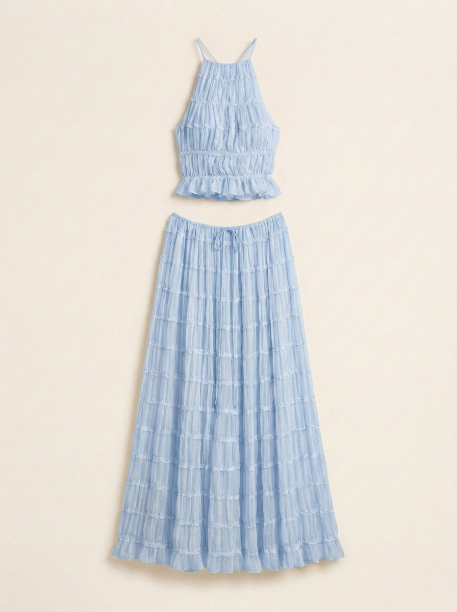 Isabela – Conjunto halter fluido con falda larga