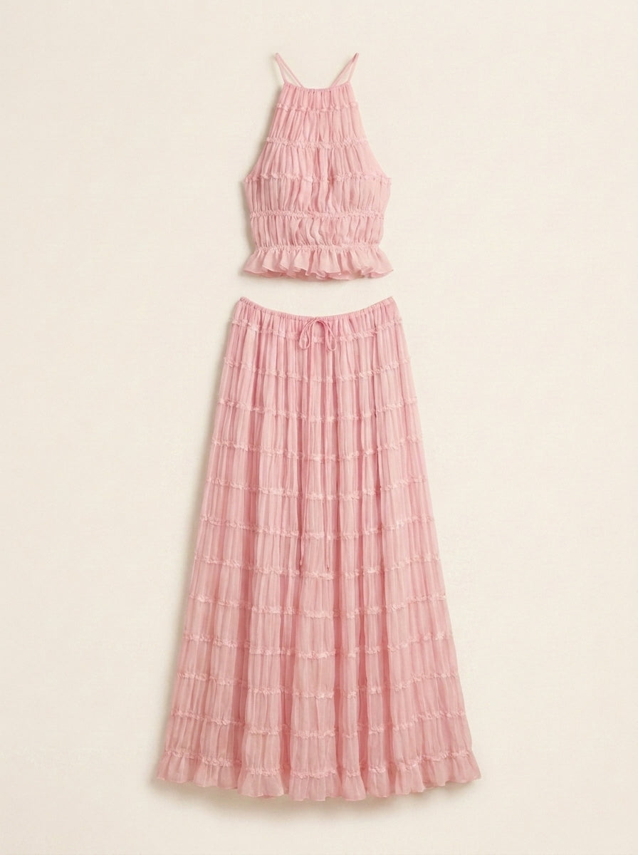 Isabela – Conjunto halter fluido con falda larga
