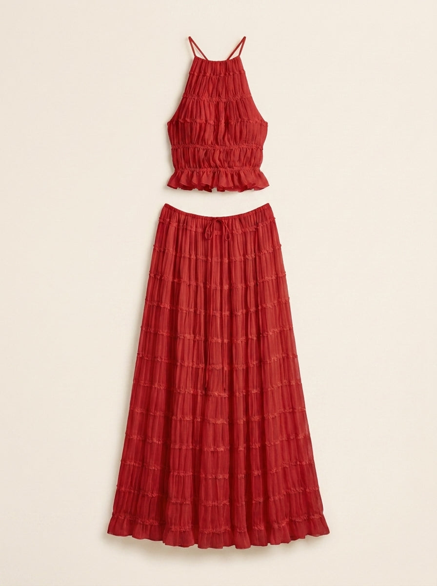 Isabela – Conjunto halter fluido con falda larga