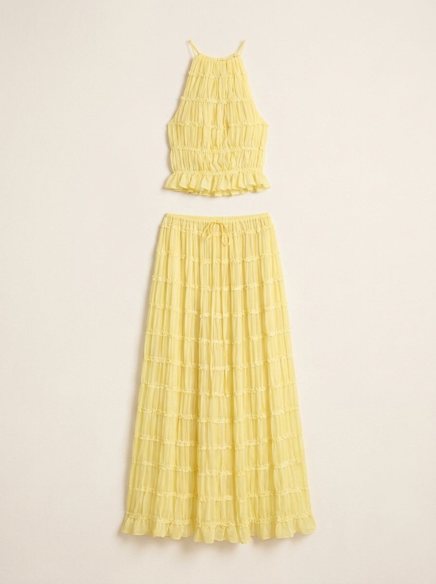 Isabela – Conjunto halter fluido con falda larga