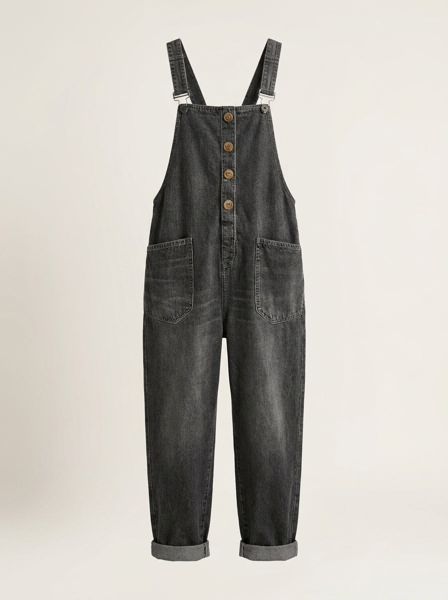 Naira – Mono denim relajado con tirantes