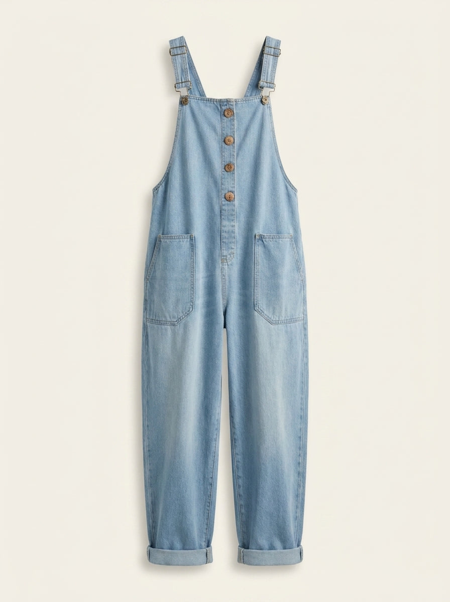 Naira – Mono denim relajado con tirantes