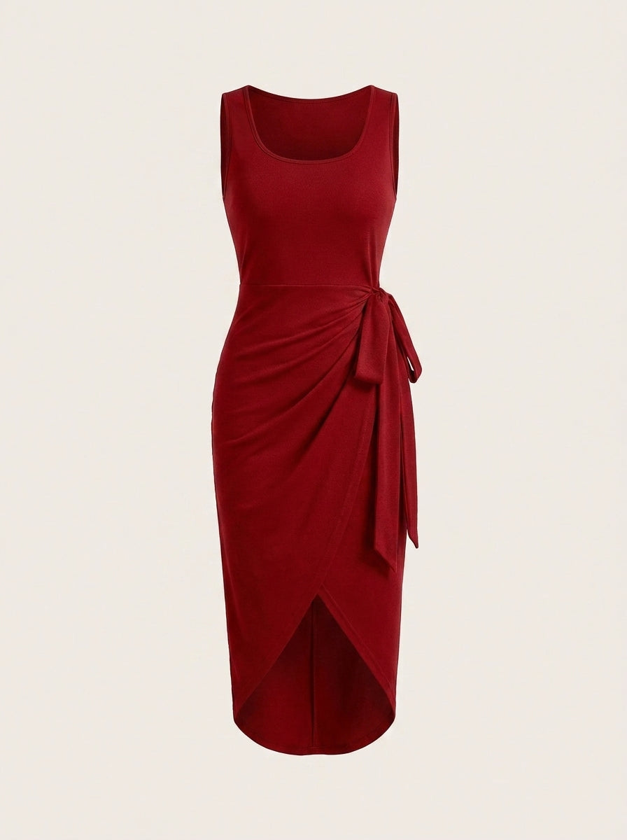 Kira – Vestido midi drapeado con nudo lateral