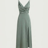 Renata – Vestido de satén con escote cascada