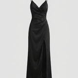 Renata – Vestido de satén con escote cascada