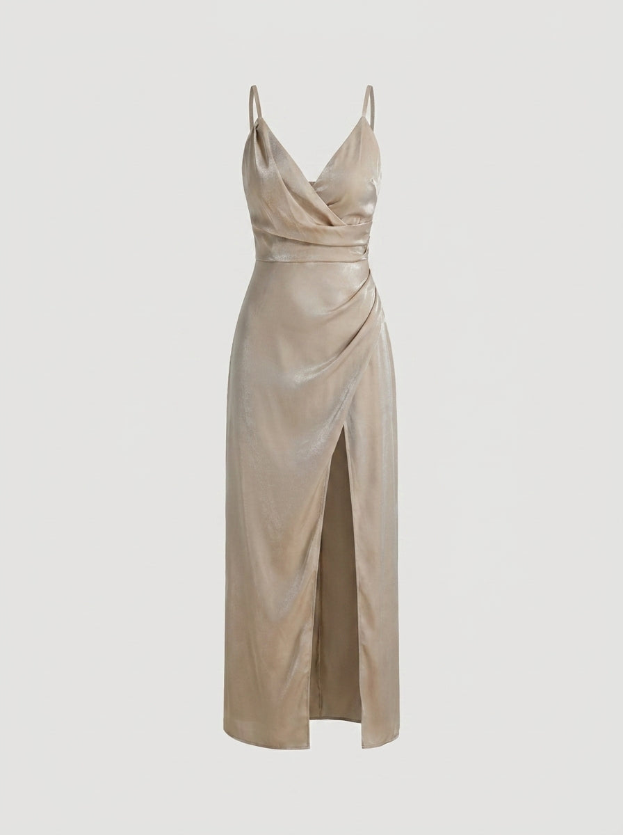 Renata – Vestido de satén con escote cascada