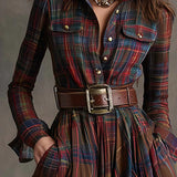 Vitoria | Vestido largo de cuadros con cinturón