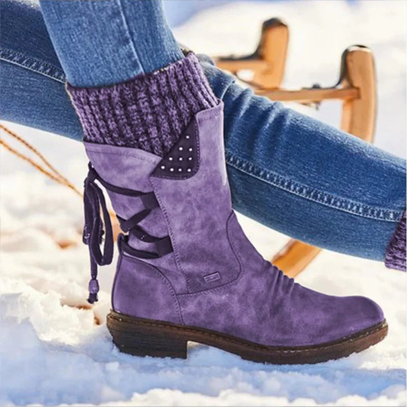 Laura | Bota de punto con cordones y caña media