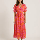 Zafira – Vestido largo estampado con escote en V