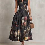 Vestido midi de satén plisado con escote en forma de llave