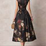 Vestido midi de satén plisado con escote en forma de llave