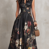 Vestido midi de satén plisado con escote en forma de llave
